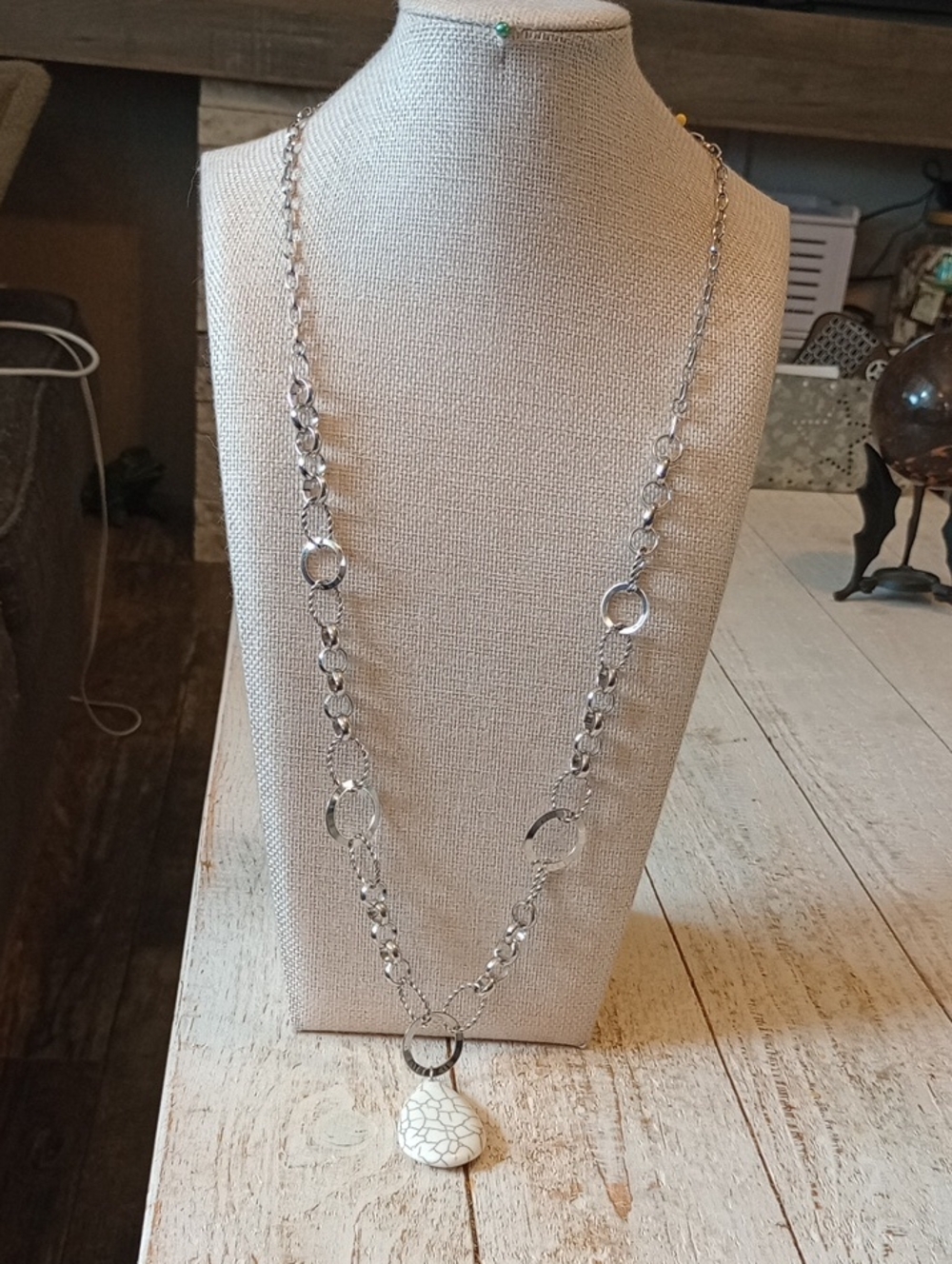 paparazzi Silver-Tone Chain Necklace with White Crackle Pendant